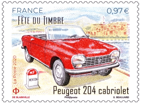 Timbre Peugeot 204 cabriolet Fête du Timbre