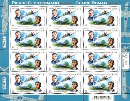 Feuille de timbres Pierre Clostermann Claire Roman