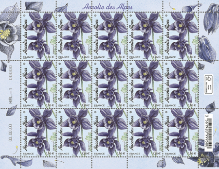 Feuille de timbres Ancolie Fleurs de montagne 