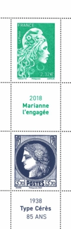 CARNET 2 FEUILLETS MARIANNE L'ENGAGÉE 1938 TYPE CÉRÈS 85 ANS