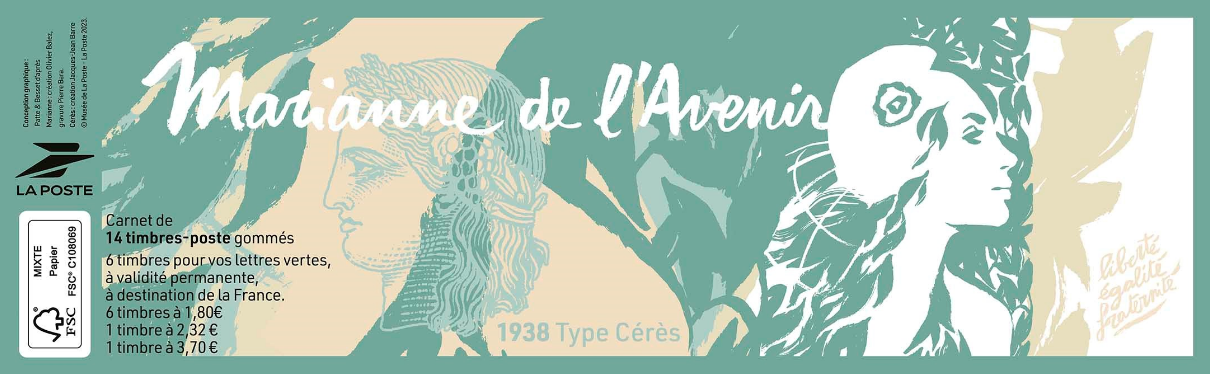 CARNET SPÉCIAL 2 FEUILLETS MARIANNE DE L’AVENIR 2023 - 85 ANS DU TYPE CÉRÈS