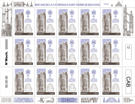 Feuille 15 timbres 800 ans Cathédrale Beauvais