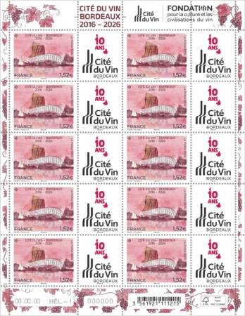 feuille timbre 10 ans cite du vin